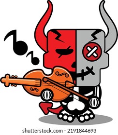   halloween cartoon voodoo devil doll mascot character vector illustration cute skull playing the violin