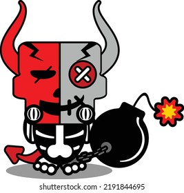 Halloween-Cartoon voodoo-Teufel-Puppe-Maskottchen, Vektorgrafik süße Schädelbombe