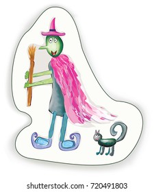 Halloween cartoon Witch character. Vector illustration