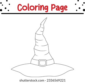 Halloween Cartoon witch hats coloring page for children. Black and white vector illustration for coloring book