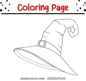 Halloween Cartoon witch hats coloring page for children. Black and white vector illustration for coloring book