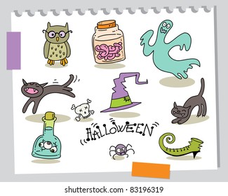 halloween cartoons funny elements set