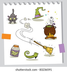 halloween cartoons funny elements set