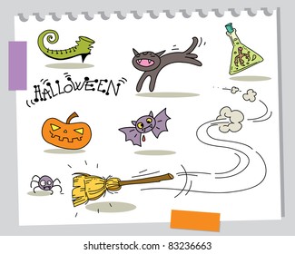 halloween cartoons funny elements set
