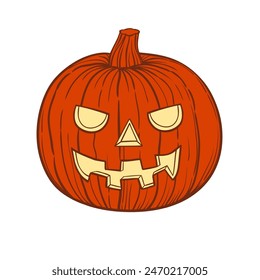 Halloween carved face pumpkin hand drawn sketh vector illustration on white background.