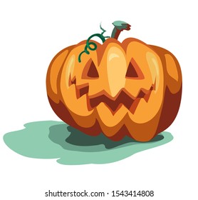 Halloween carved face smile lantern pumpkin orange illustration on white background