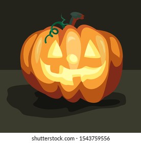 Halloween carved face smile lightning candle pumpkin holiday theme on dark background