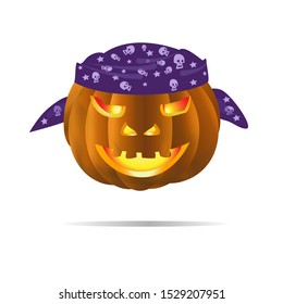 Halloween carved Jack-o ' - lantern bandana with skulls for a fun filled holiday. Vector illustration.