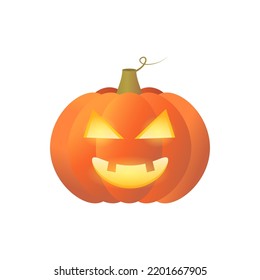 Halloween carved lighted pumpkin, jack lantern, scary smile isolated on white background. Vector illustration	