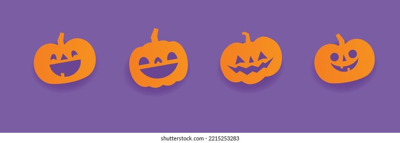 Halloween carved pumpkins. Jack O lantern flat icons.