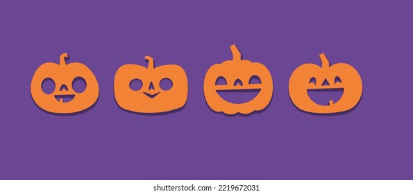 Halloween carved pumpkins. Jack O lantern flat icons.