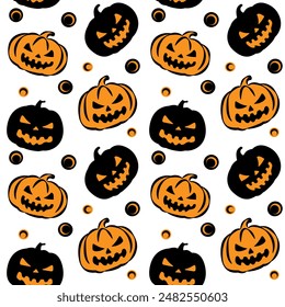 Halloween carved pumpkins seamless vector pattern, decorative background, wallpaper, textile print, wrapping paper.