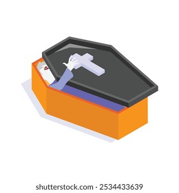 Halloween casket, funeral box, coffin isometric vector