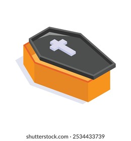 Halloween casket, funeral box, coffin isometric vector