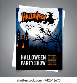 Halloween castel background with pumpkin Invitation card