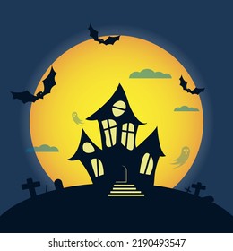 Halloween castle background in the dark