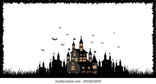 Halloween castle bat autumn background 