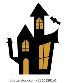 halloween castle and bat illustration isolated