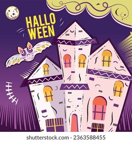 Halloween Castle With Bat on Poster