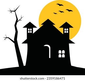 Halloween castle with bats. Horror house building