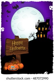 Halloween Castle with Cartel-Space where you enter your text-Transparency blending effects and gradient mesh-EPS 10