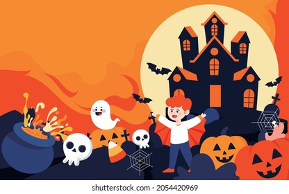 Halloween castle character illustration to celebrate Halloween activity poster