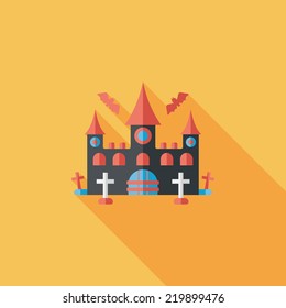 Halloween castle flat icon with long shadow,eps10