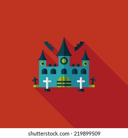 Halloween castle flat icon with long shadow,eps10