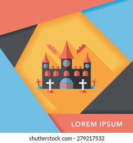 Halloween castle flat icon with long shadow,eps10