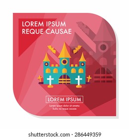 Halloween castle flat icon with long shadow,eps10