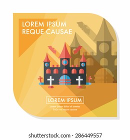 Halloween castle flat icon with long shadow,eps10