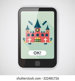 Halloween castle flat icon with long shadow,eps10