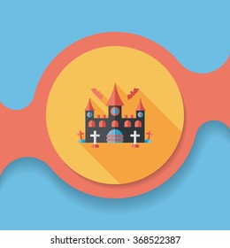 Halloween castle flat icon with long shadow,eps10