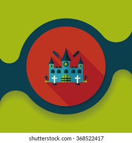 Halloween castle flat icon with long shadow,eps10