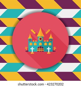 Halloween castle flat icon with long shadow,eps10