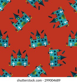 Halloween castle flat icon,eps10 seamless pattern background