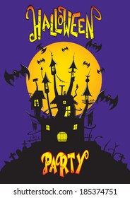 halloween castle in front of full moon