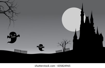 Halloween castle and ghost scary with gray backgrounds