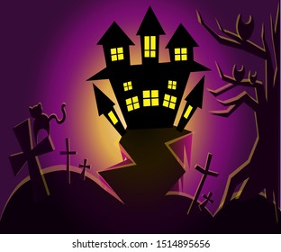 
halloween castle graves background poster crosses 
scary party