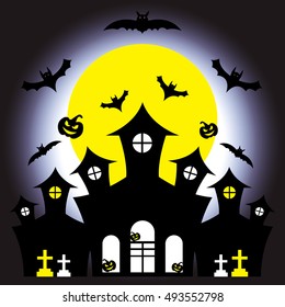 Halloween, Castle, Graveyard, Pumpkin, Bat and Moon. Halloween. Halloween. Halloween. Halloween. Halloween. Halloween. Vector