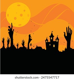 halloween castle and hands, vector logo icon
