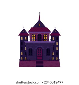 Halloween castle house isolated. Dark palace star architecture. Flat cartoon vector illustration.