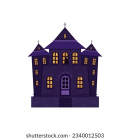 Halloween castle house isolated. Dark palace star architecture. Flat cartoon vector illustration.