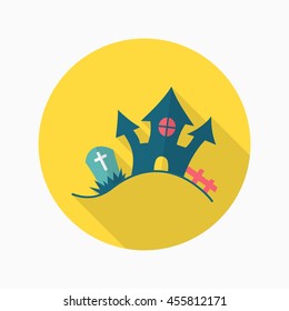 Halloween castle icon, Vector flat long shadow design. Halloween concept.