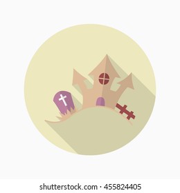 Halloween castle icon, Vector flat long shadow design. Halloween concept.