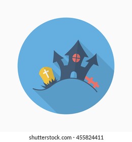 Halloween castle icon, Vector flat long shadow design. Halloween concept.