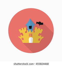 Halloween castle icon, Vector flat long shadow design. Halloween concept.