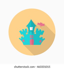 Halloween castle icon, Vector flat long shadow design. Halloween concept.