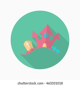 Halloween castle icon, Vector flat long shadow design. Halloween concept.