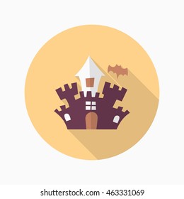 Halloween castle icon, Vector flat long shadow design. Halloween concept.